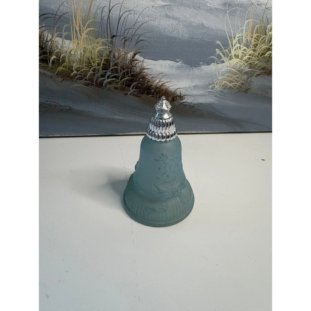 Vintage Avon Joyous Bell Topaze Cologne Frosted Blue Glass Bottle 1 fl oz Silver